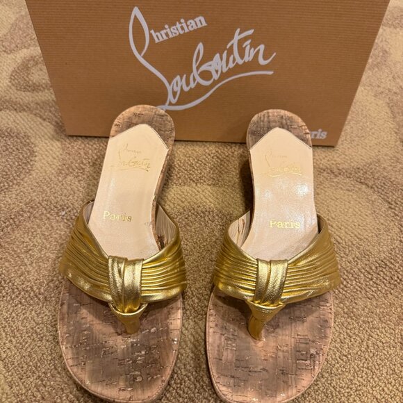 Christian Louboutin gold and cork wedge sandals - Picture 1 of 3